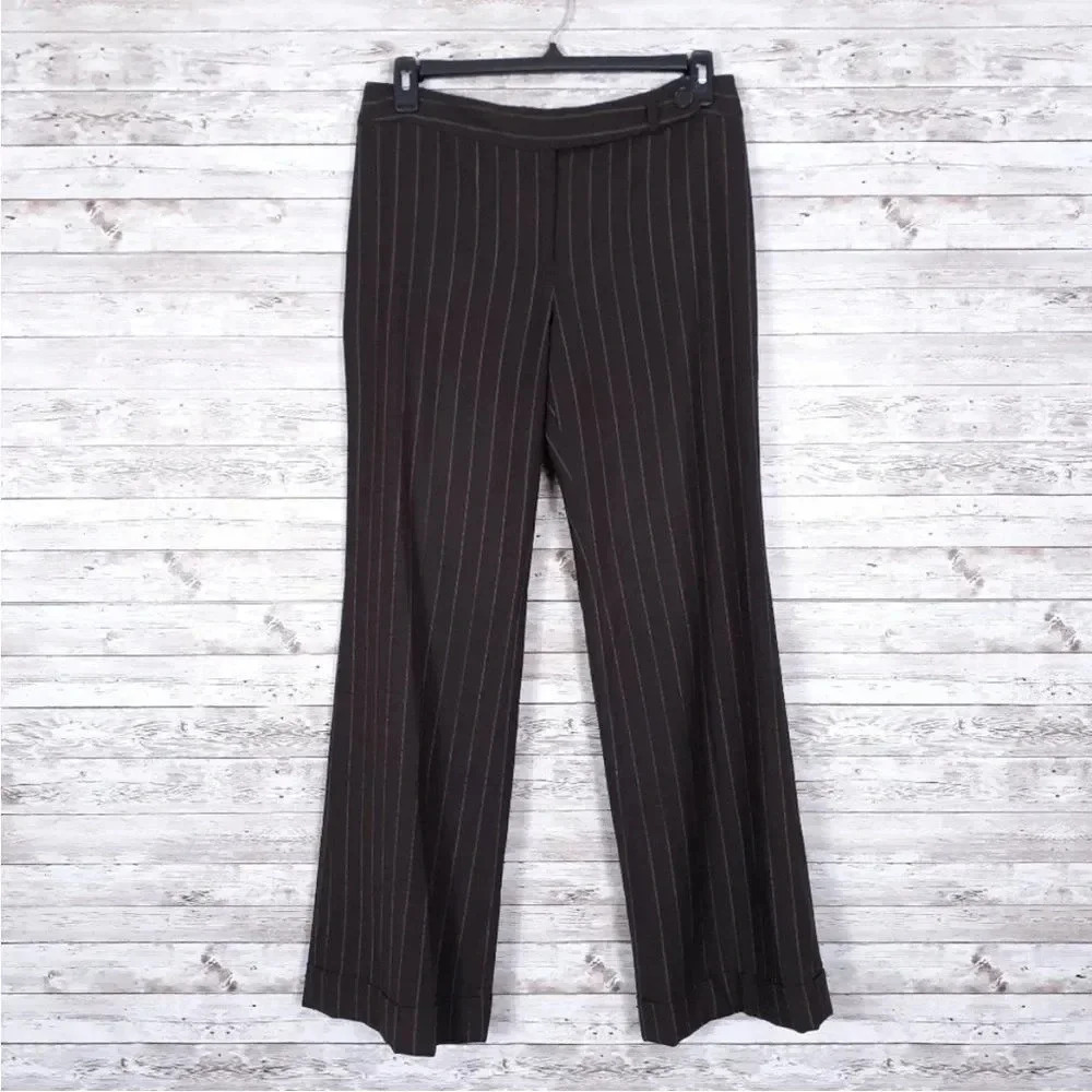 Ann Taylor Womens Virgin Wool Pants Size 8 Fully Lined Brown Pinstripe Y2K